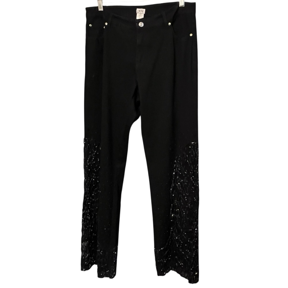 Cache size 12 black high waist wide leg beaded jeans , dressy